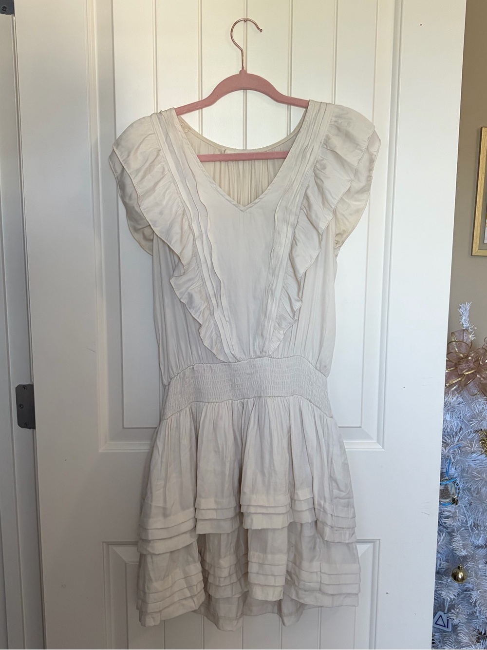 cream ruffle dress